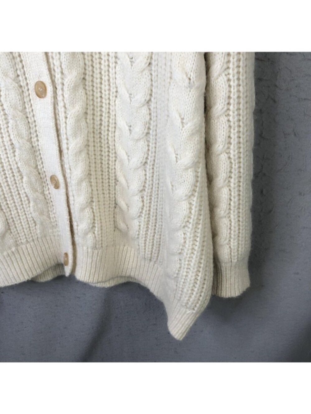 Jenni Kayne Cardigan Sweater Womens L Ivory Alpaca Wool Cable Knit Luxury Chunky - Picture 10 of 16